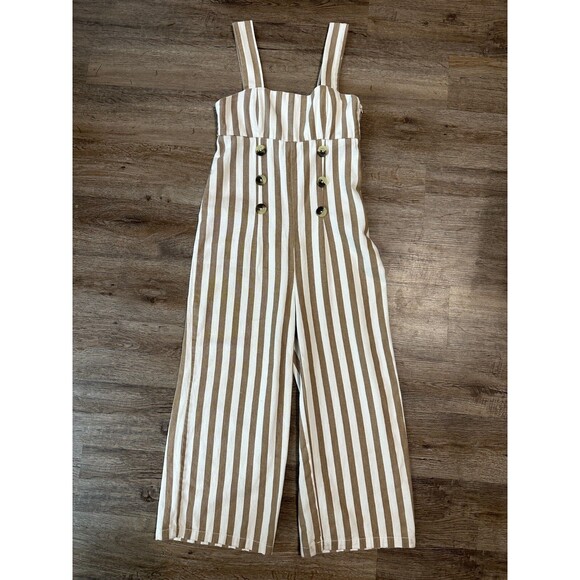 Urban Outfitters Pants - Urban Outfitters Murphy Stripped Button Front Cream Tan Jumpsuit Size Small